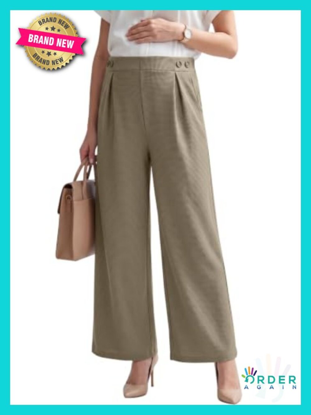 Maternity Work Pants Wide Leg Waffle Knit Business Casual Elastic Waist Side